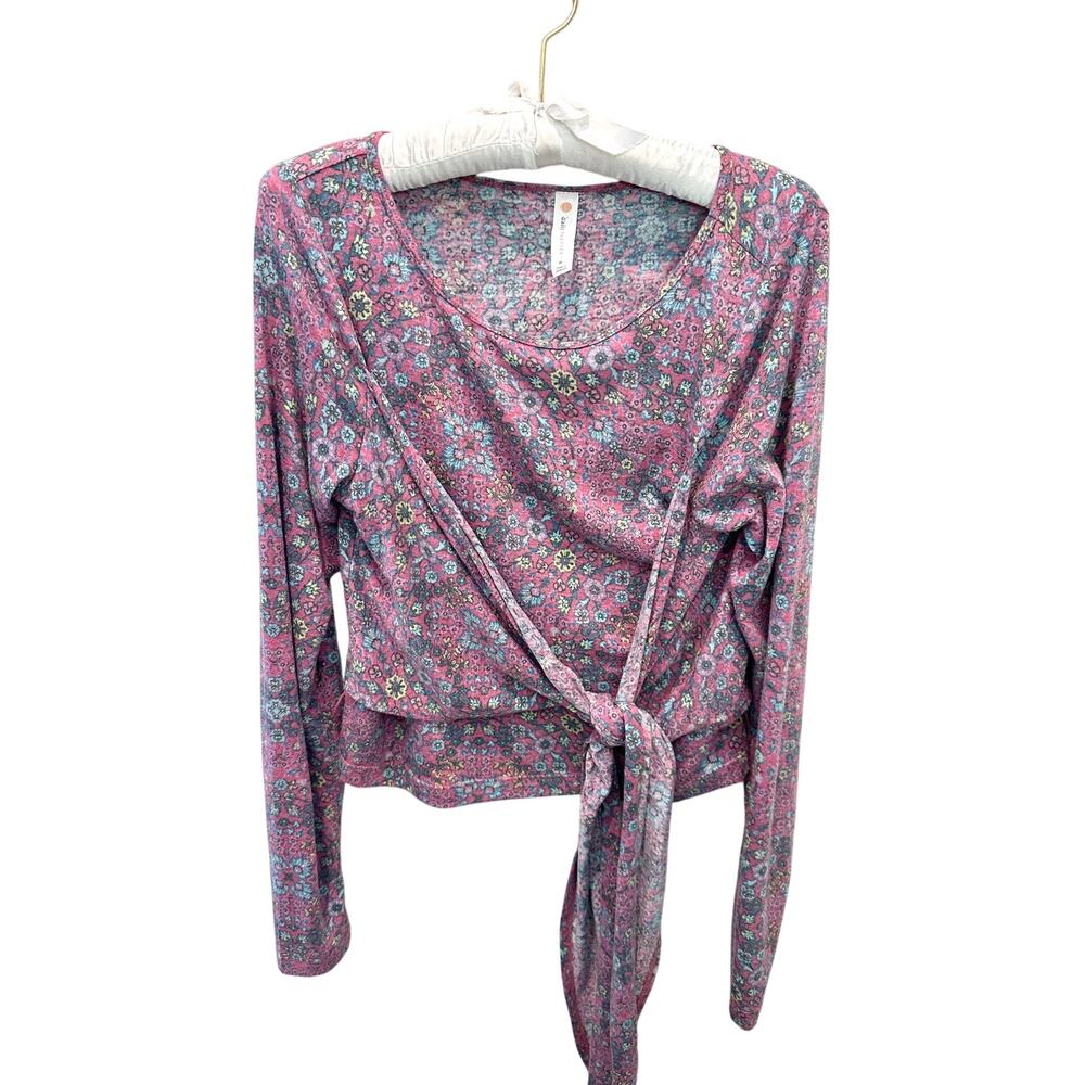ANTHROPOLOGIE | Daily Practice Pink Floral Long Sleeve Wrap Tie Top | Medium